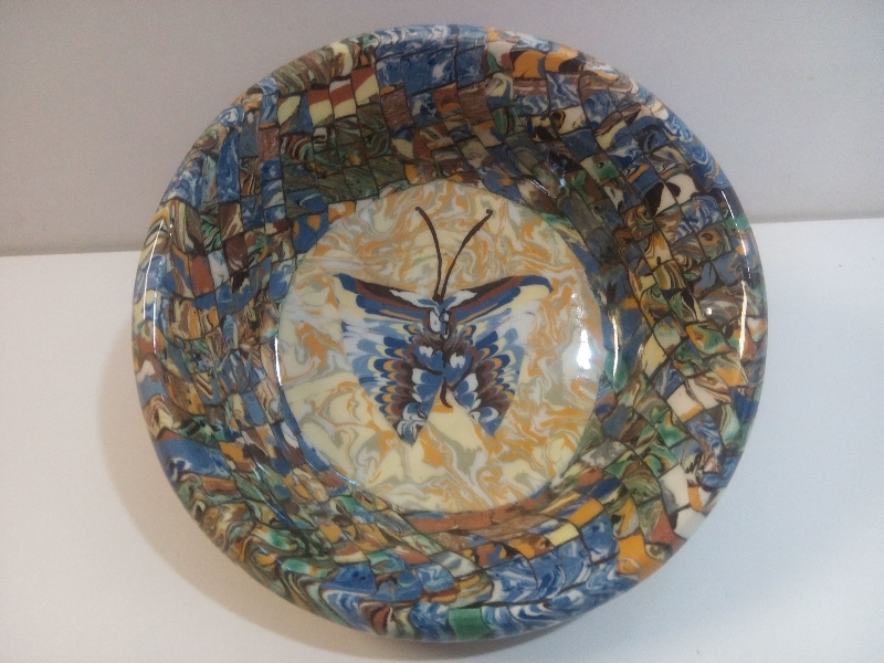 Coupelle ronde mosaique papillon bleu